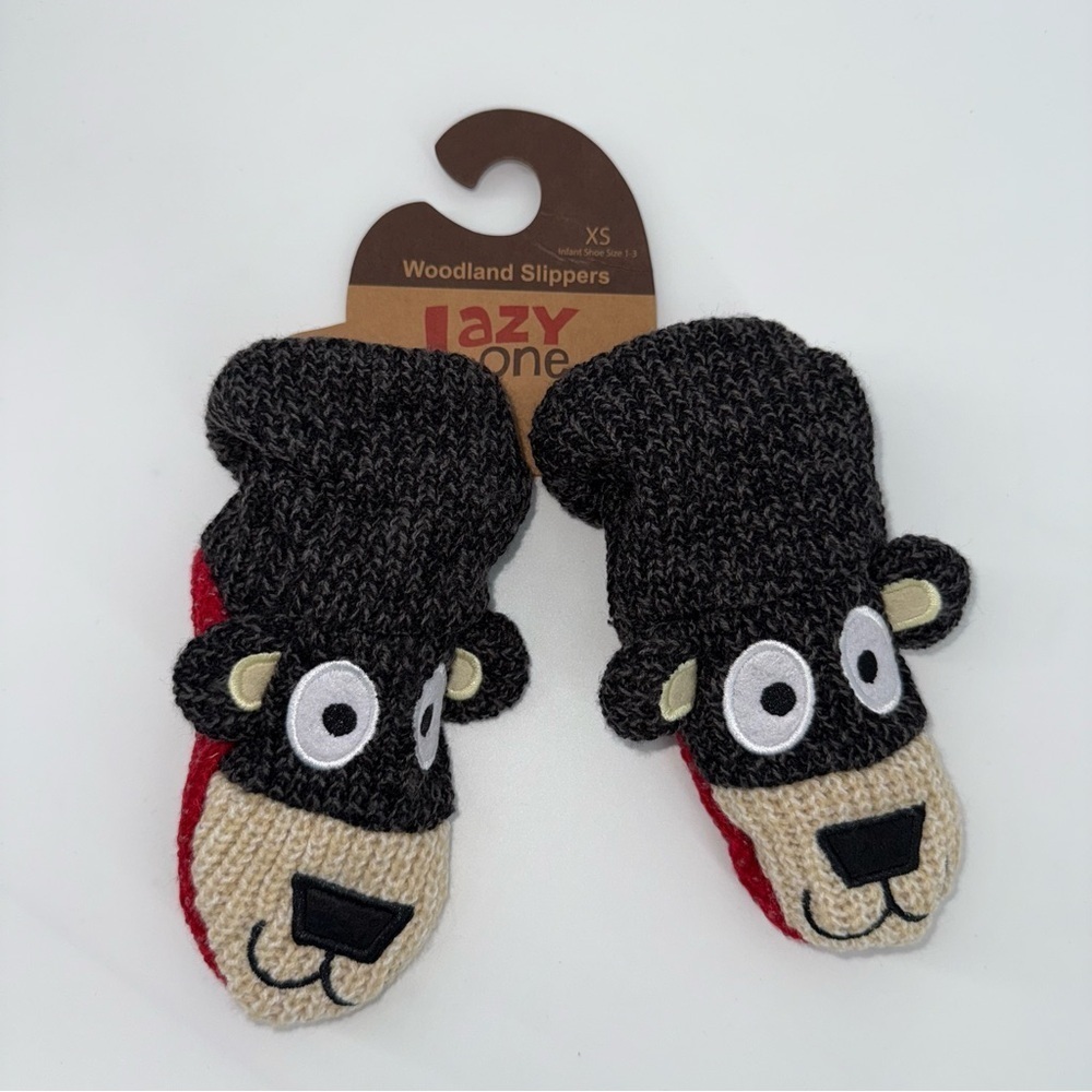 Lazy One Baby Black and Red Bear Woodland Slippers New!